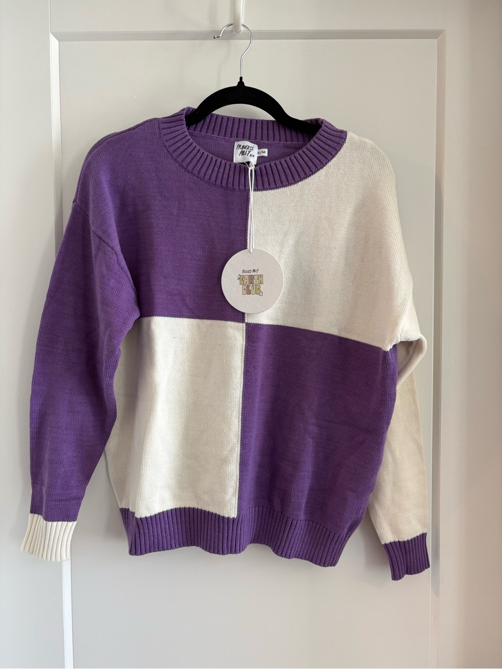 Princess Polly Purple & Cream Block Knit Sweater